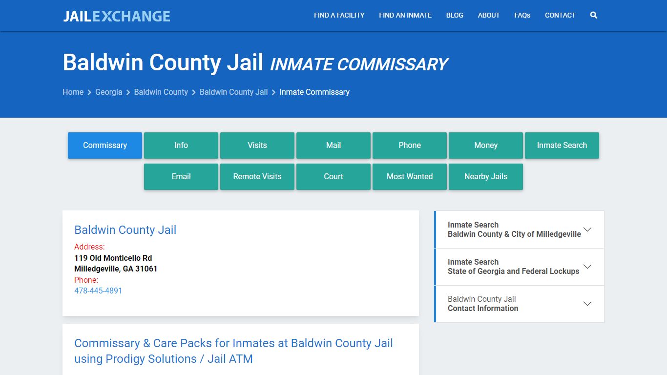 Inmate Commissary, Care Packs - Baldwin County Jail, GA