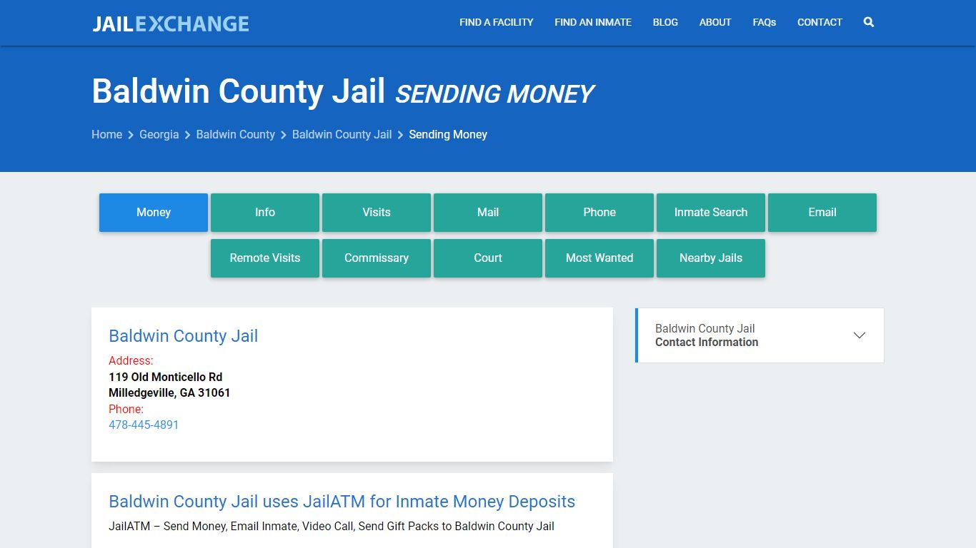Send Money to Inmate - Baldwin County Jail, GA - Jail Exchange